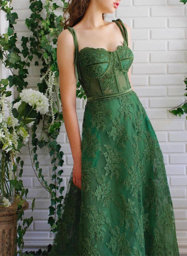 A-Line Sweetheart Sleeveless Floor-Length Lace Prom Dress