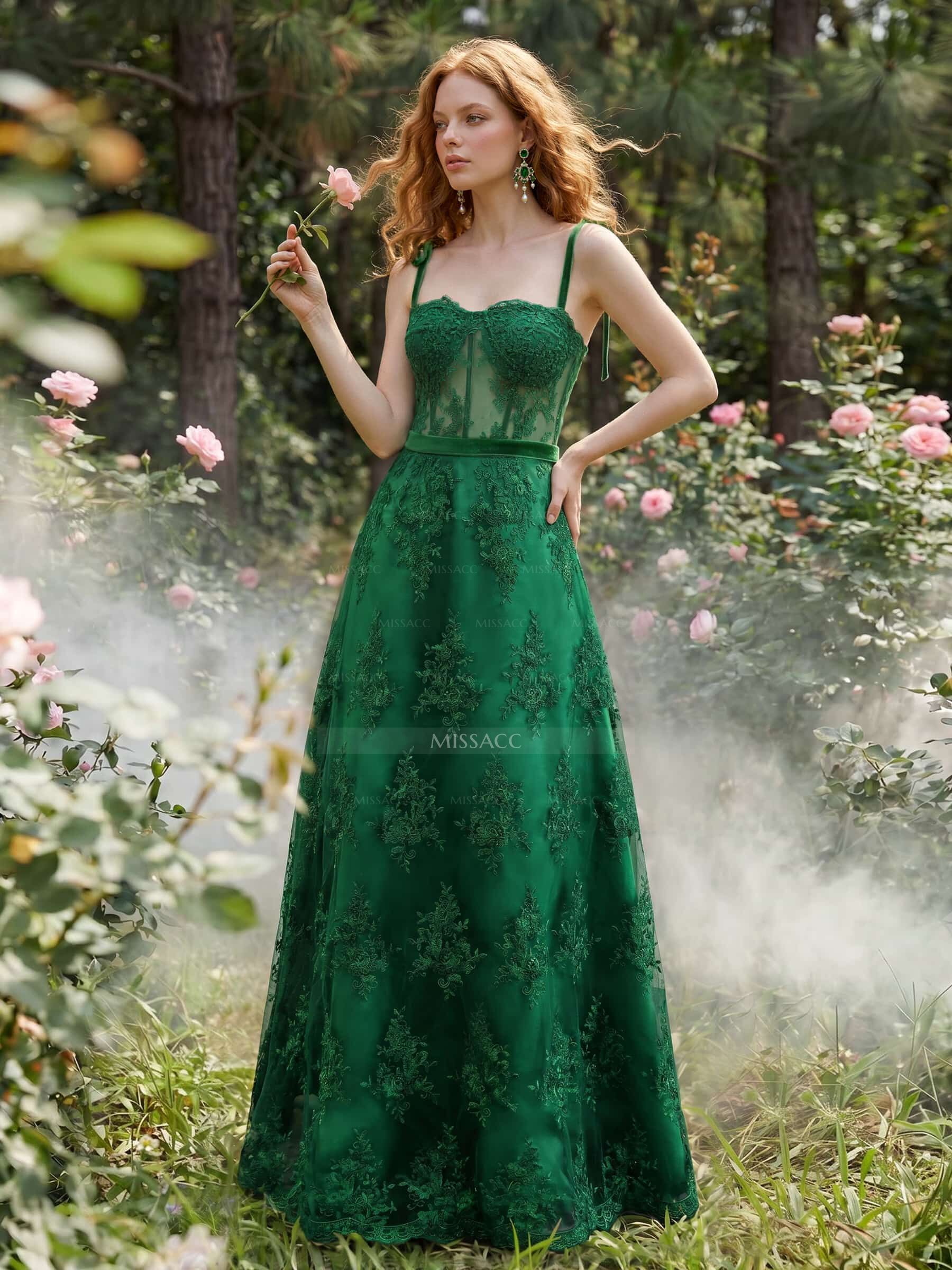 A-Line Sweetheart Sleeveless Floor-Length Lace Prom Dress