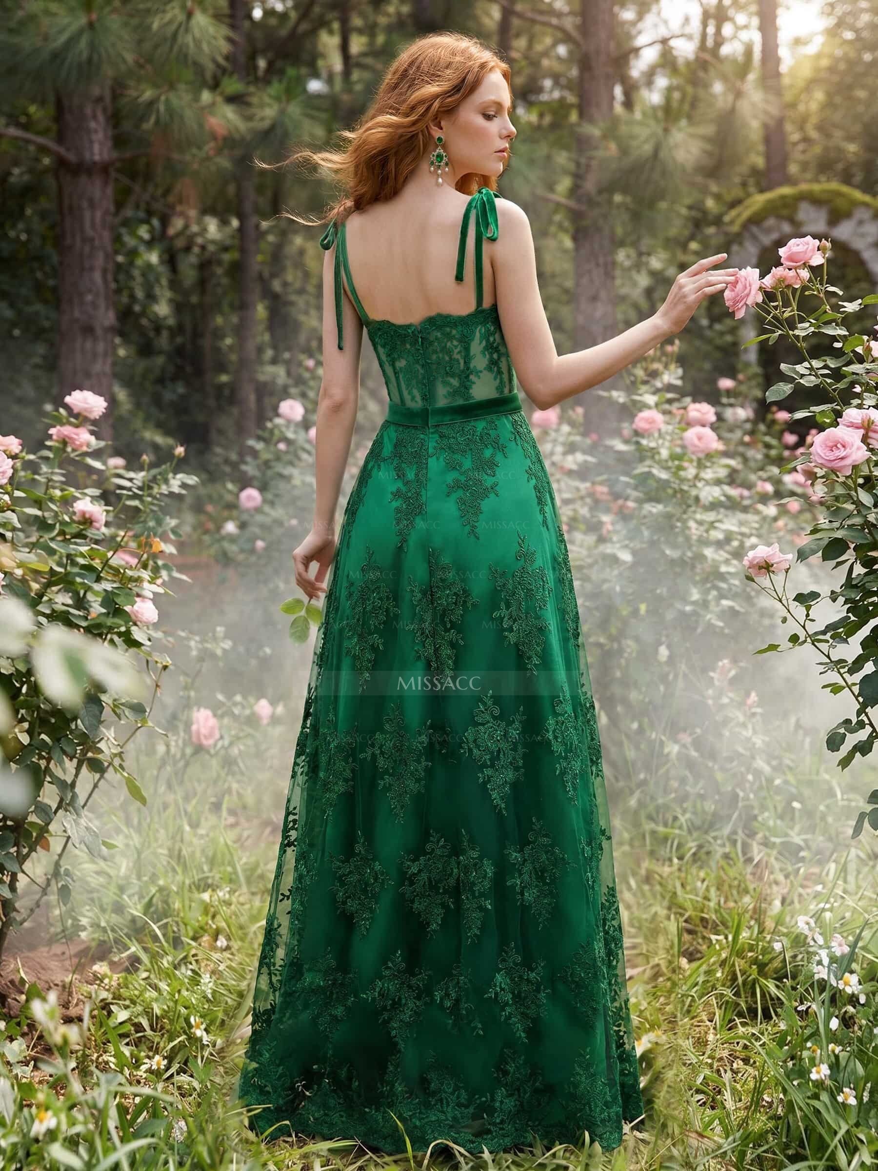 A-Line Sweetheart Sleeveless Floor-Length Lace Prom Dress