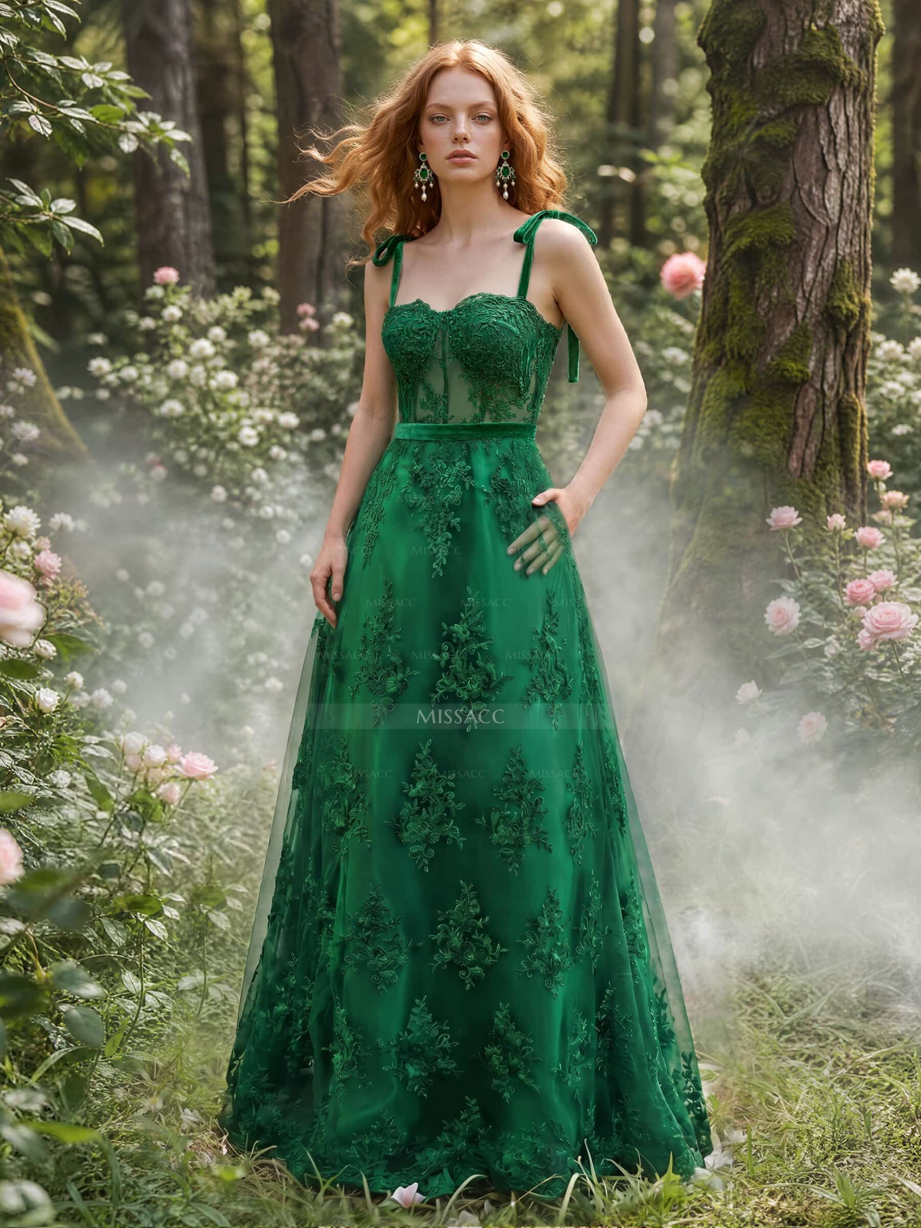 A-Line Sweetheart Sleeveless Floor-Length Lace Prom Dress