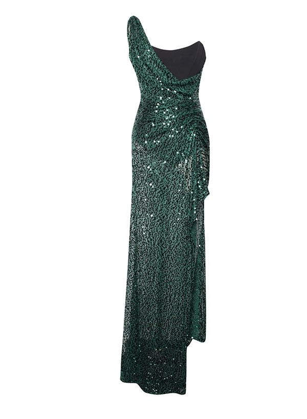 Sheath/Column Strapless Floor-Length Sequined Prom Dress With Split Front