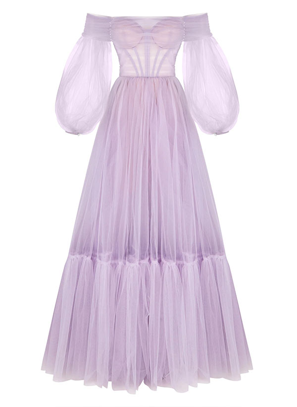 A-Line Sweetheart Floor-Length Tulle Prom Dress