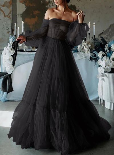 A-Line Sweetheart Floor-Length Tulle Prom Dress