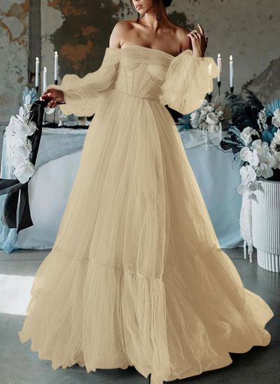 A-Line Sweetheart Floor-Length Tulle Prom Dress