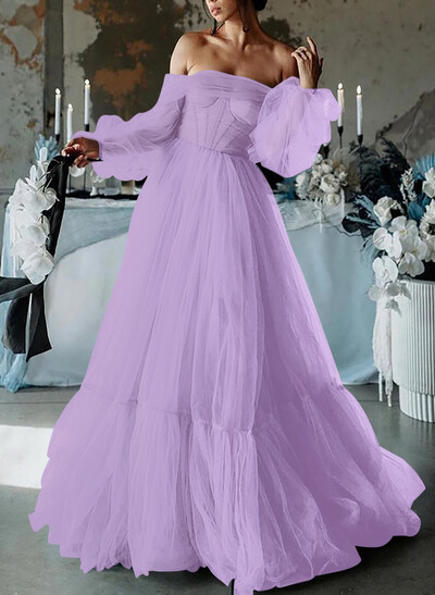 A-Line Sweetheart Floor-Length Tulle Prom Dress