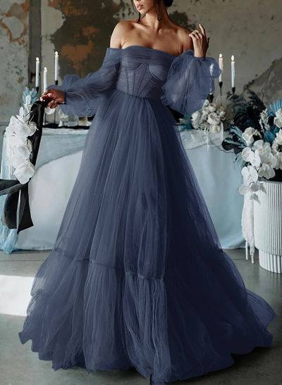 A-Line Sweetheart Floor-Length Tulle Prom Dress