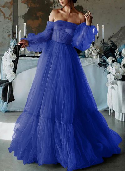 A-Line Sweetheart Floor-Length Tulle Prom Dress