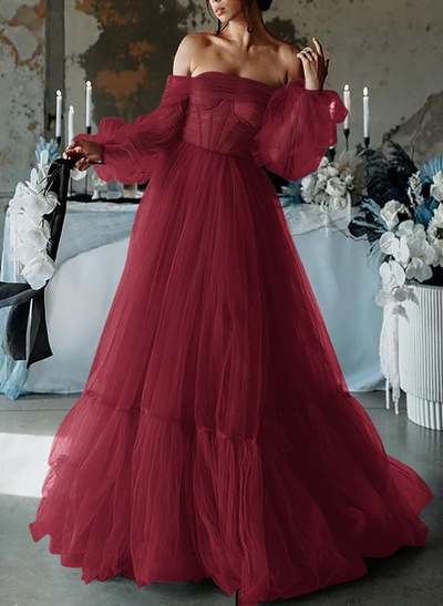 A-Line Sweetheart Floor-Length Tulle Prom Dress