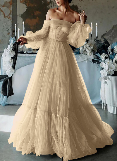 A-Line Sweetheart Floor-Length Tulle Prom Dress