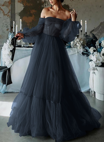 A-Line Sweetheart Floor-Length Tulle Prom Dress