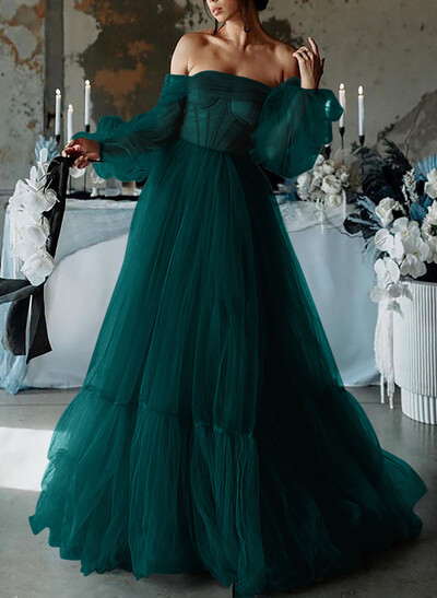 A-Line Sweetheart Floor-Length Tulle Prom Dress