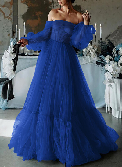 A-Line Sweetheart Floor-Length Tulle Prom Dress