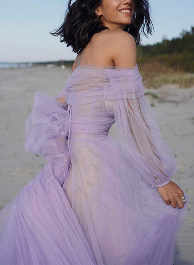 A-Line Sweetheart Floor-Length Tulle Prom Dress