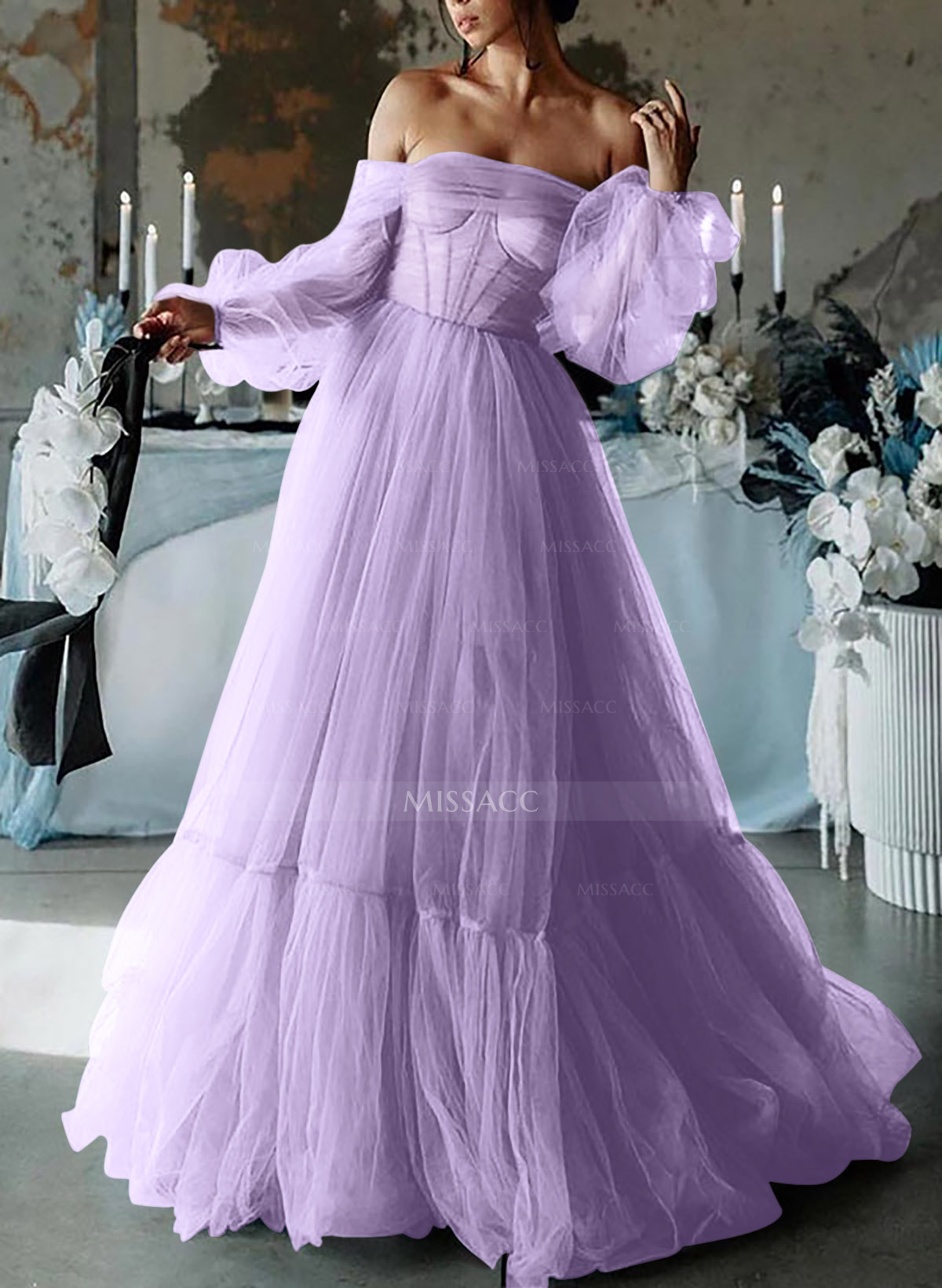 A-Line Sweetheart Floor-Length Tulle Prom Dress