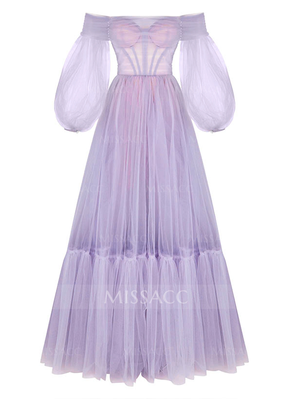 A-Line Sweetheart Floor-Length Tulle Prom Dress
