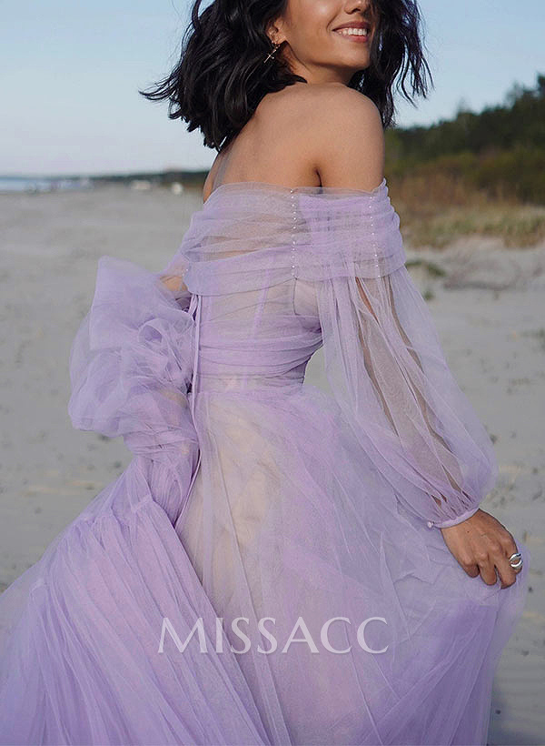 A-Line Sweetheart Floor-Length Tulle Prom Dress