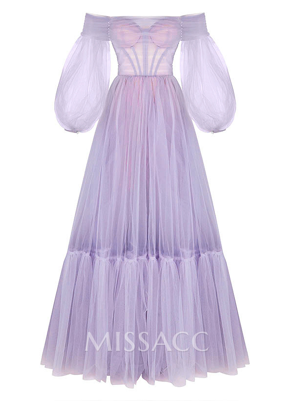 A-Line Sweetheart Floor-Length Tulle Prom Dress