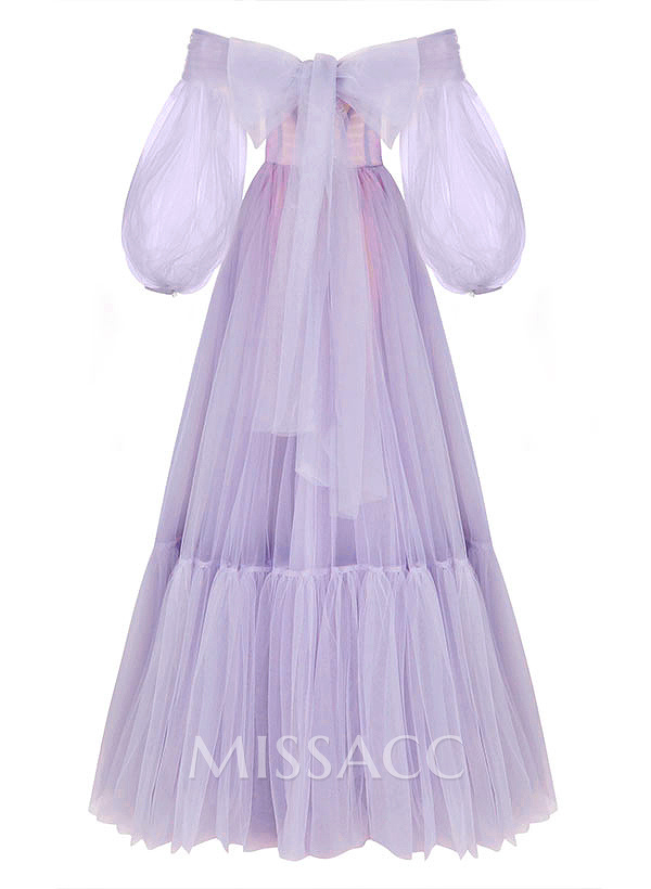 A-Line Sweetheart Floor-Length Tulle Prom Dress