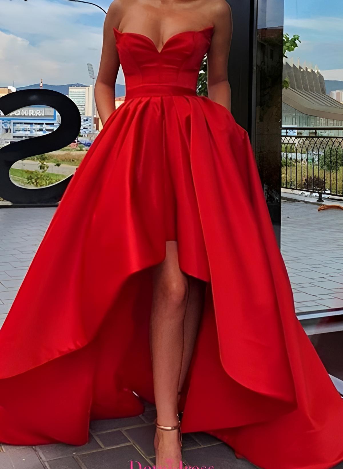 Ball-Gown/Princess Sleeveless Strapless Satin Asymmetrical Prom Dress With Pleated