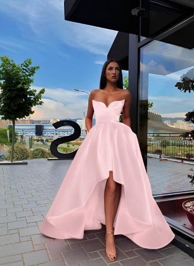 Ball-Gown/Princess Sleeveless Strapless Satin Asymmetrical Bridesmaid Dresses