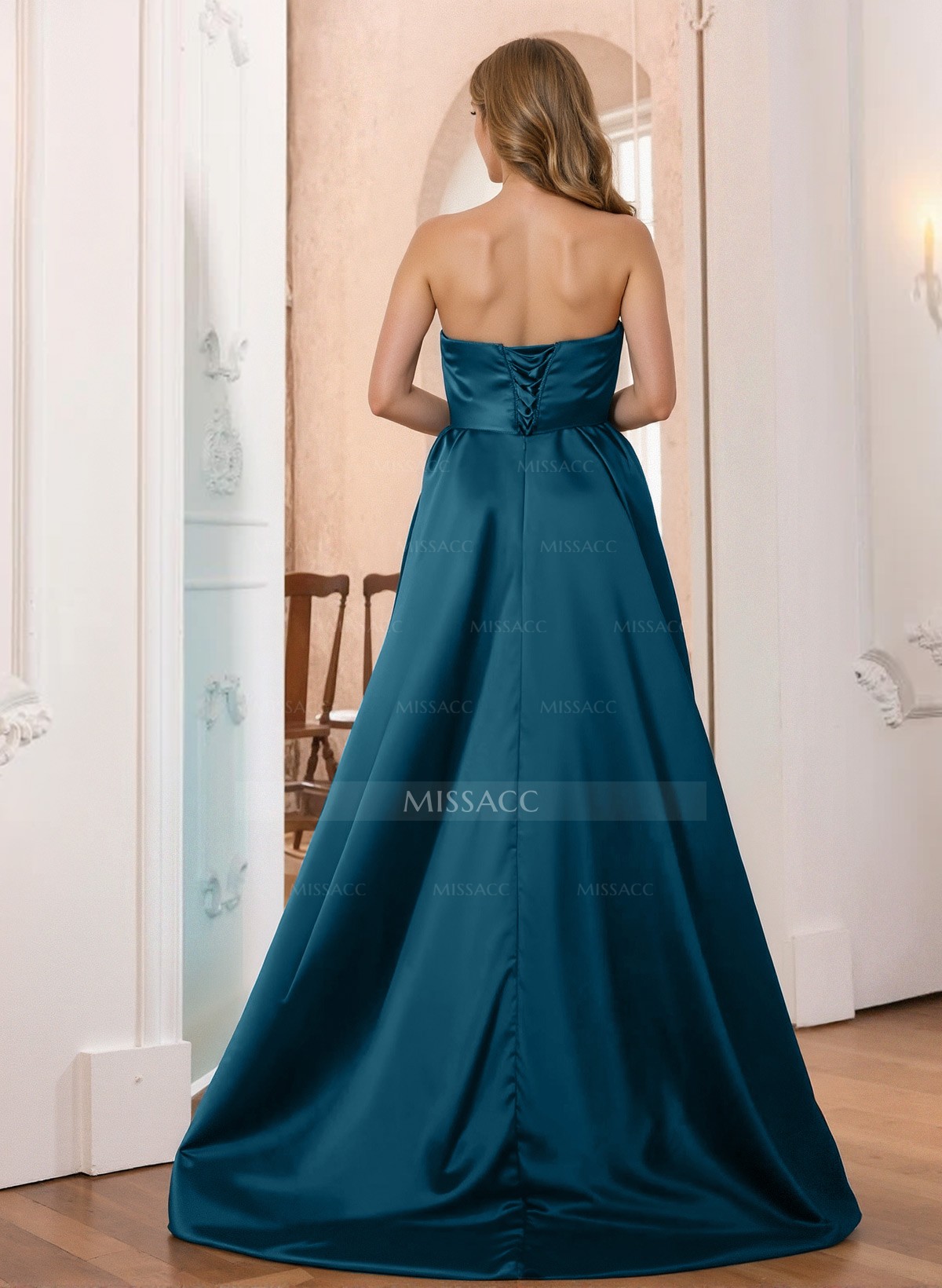 Ball-Gown/Princess Sleeveless Strapless Satin Asymmetrical Prom Dress With Pleated