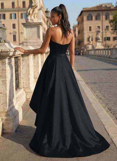 Ball-Gown/Princess Sleeveless Strapless Satin Asymmetrical Prom Dress With Pleated