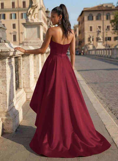 Ball-Gown/Princess Sleeveless Strapless Satin Asymmetrical Prom Dress With Pleated