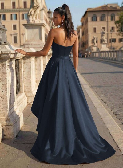 Ball-Gown/Princess Sleeveless Strapless Satin Asymmetrical Prom Dress With Pleated