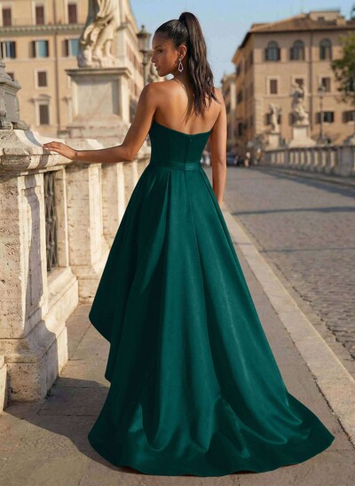 Ball-Gown/Princess Sleeveless Strapless Satin Asymmetrical Prom Dress With Pleated