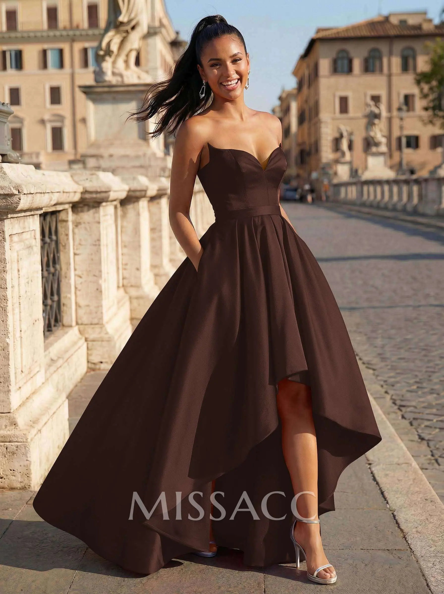 missacc dress Ivory Bride Simple Square Neckline Wedding With Elastic Satin Elegant A Ball-Gown/Princess Sleeveless Strapless Satin Asymmetrical