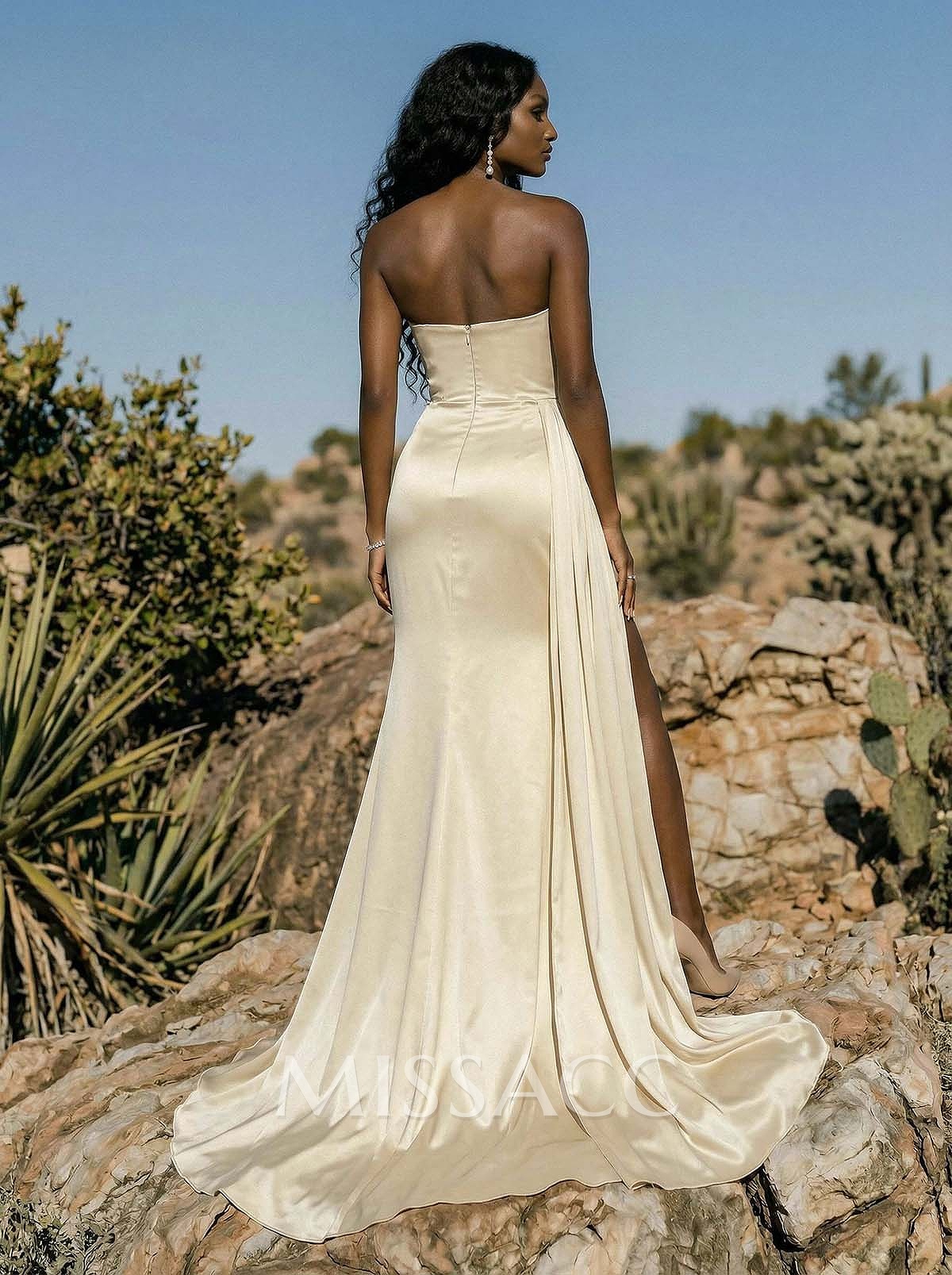 Sheath/Column Sweep Train Satin Prom Dress With High Split Sheath/Column Sweep Train Satin Prom Dress With High Split
