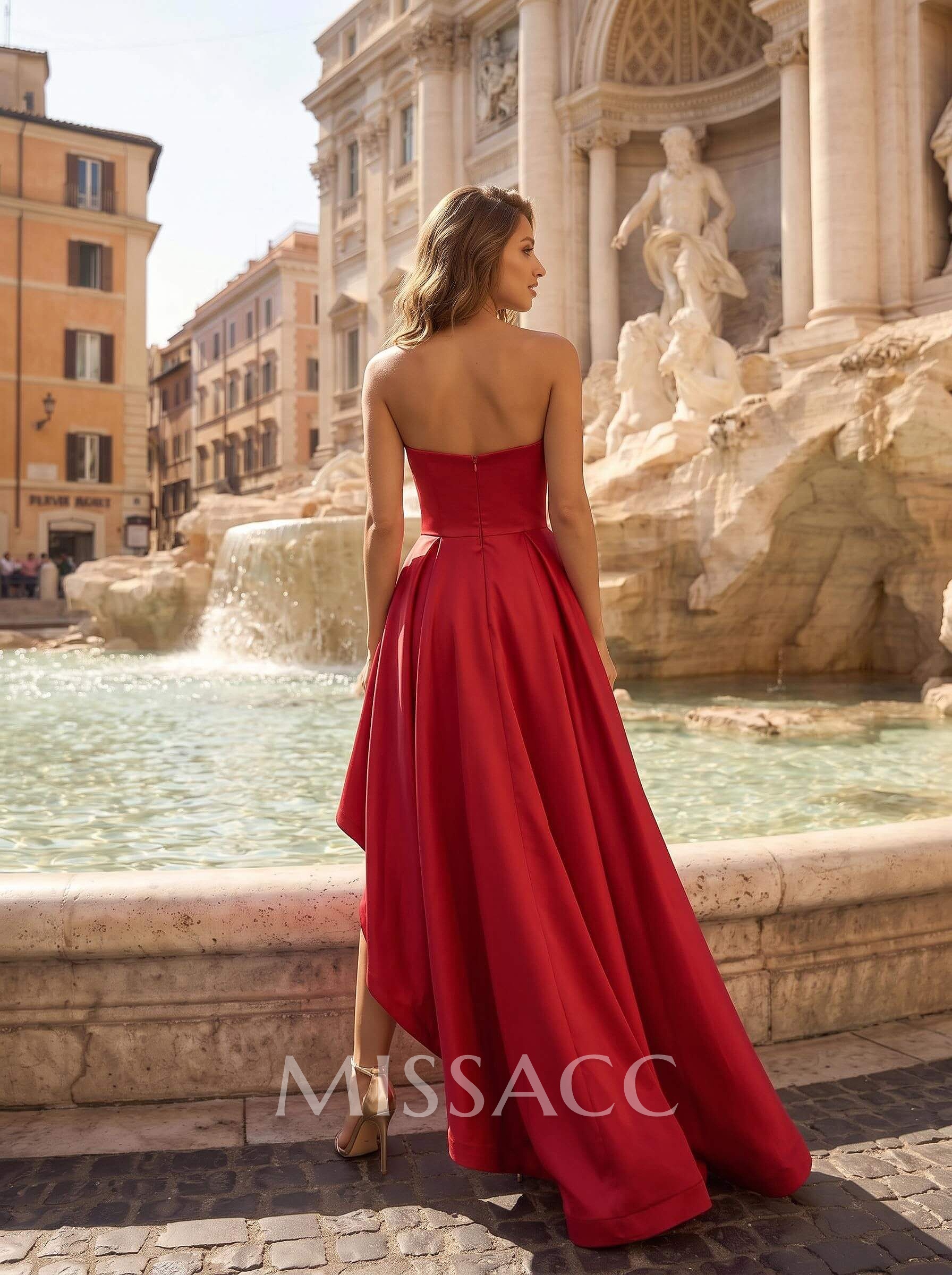 A-Line Sweetheart Satin Asymmetrical Prom Dress