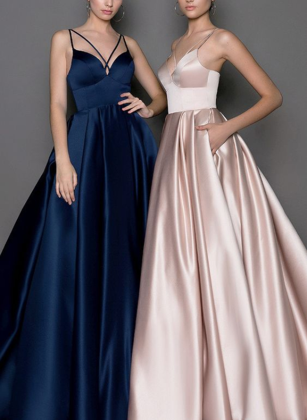 Ball-Gown Sweetheart Sleeveless Satin Sweep Train Prom Dress/Evening Dress With Pockets