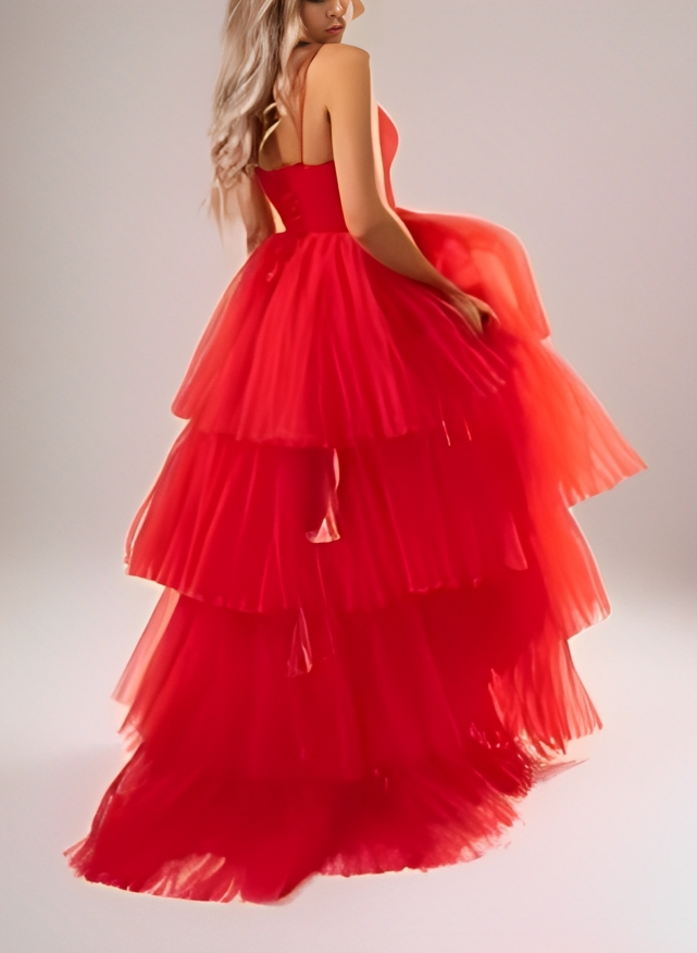 A-Line V-Neck Sleeveless Tulle Asymmetrical Prom Dress With Lace