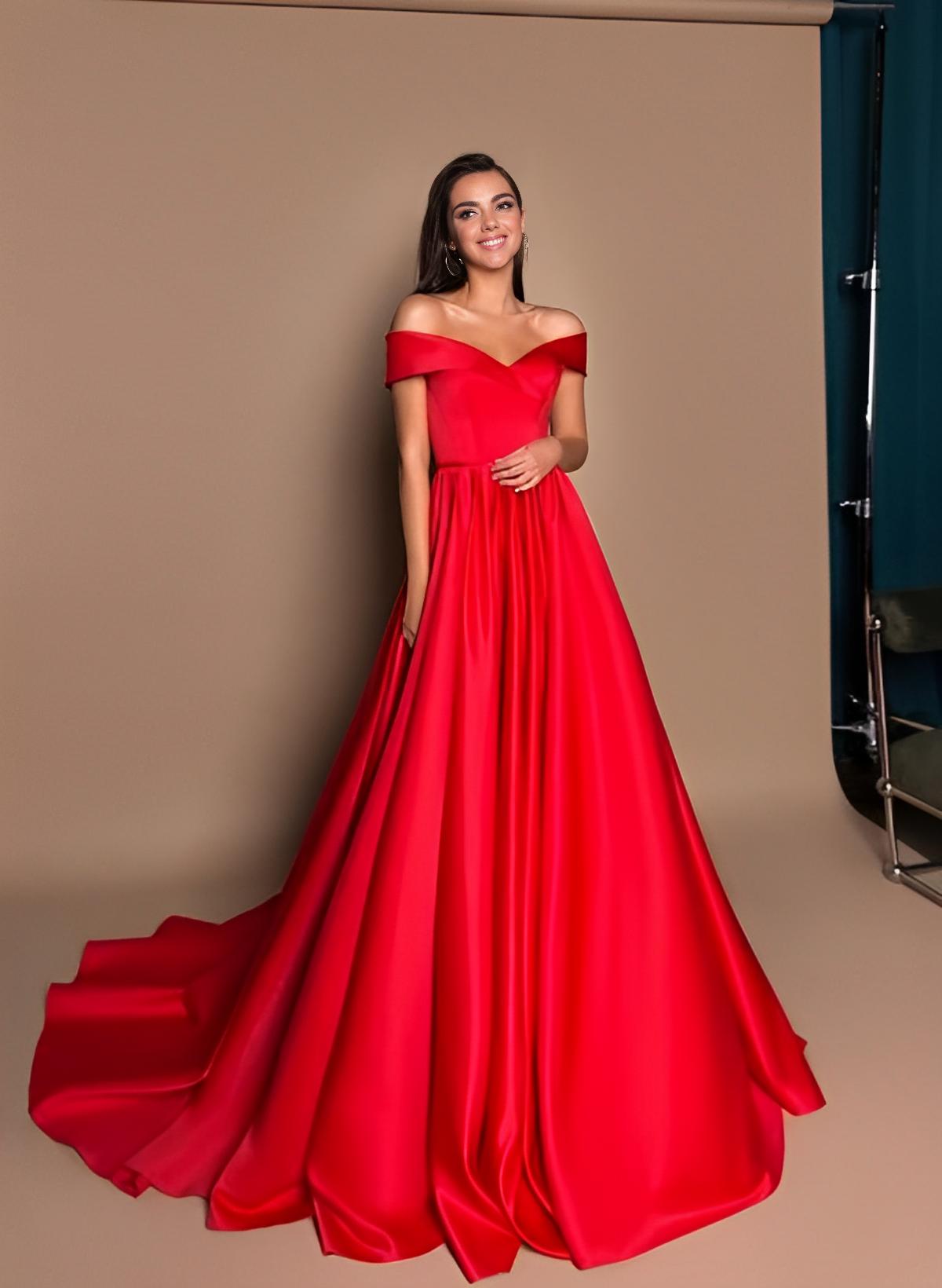 Ball-Gown Off-the-Shoulder Sleeveless Satin Sweep Train Prom Dress