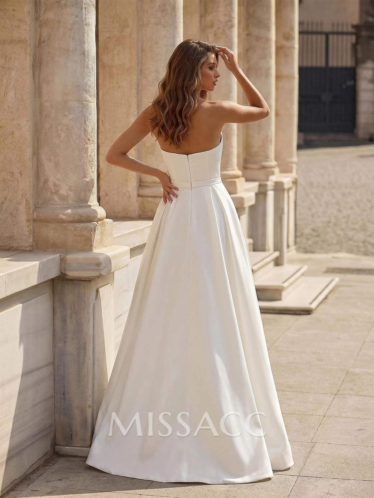 A-Line Short Sleeveless Satin Floor-Length Prom Dress