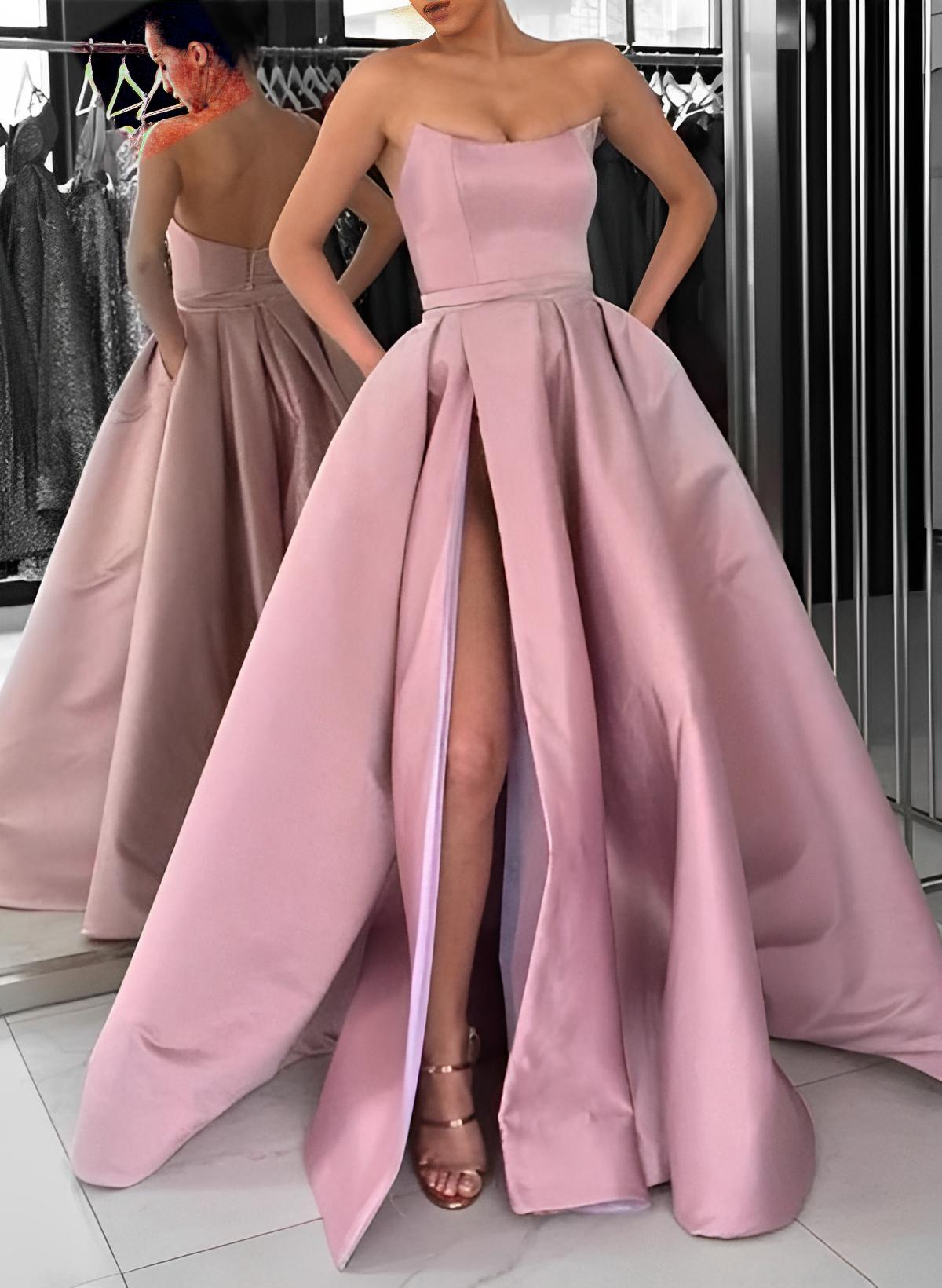 Ball-Gown Sleeveless Satin Floor-Length Prom Dress