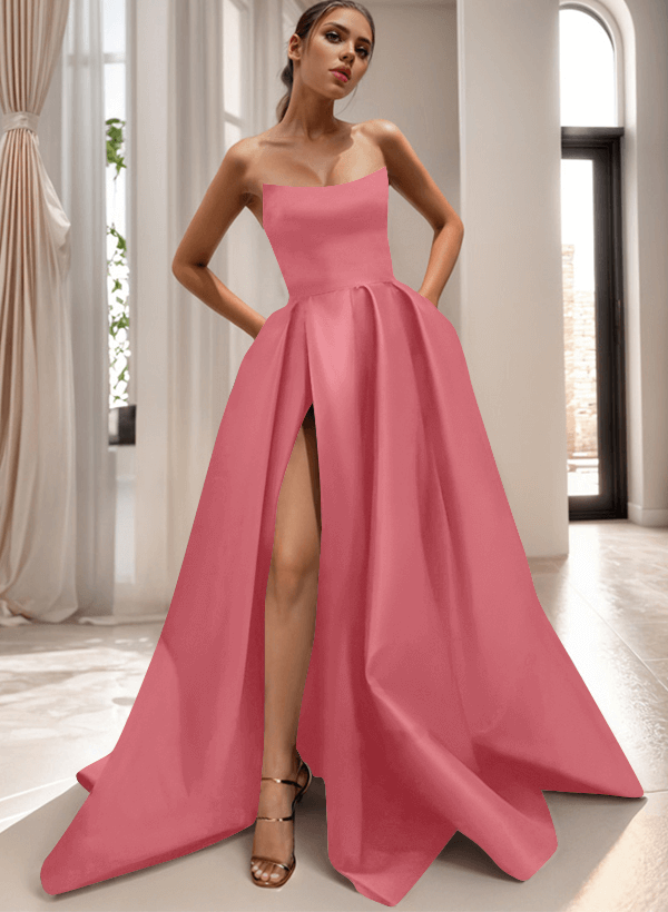 Bodenlanges, Ärmelloses Ballkleid Aus Satin Im Ballkleid-Stil