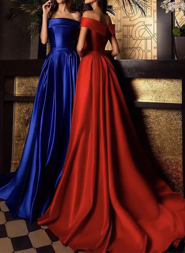 Ball-Gown/Princess One-Shoulder Sweep Train Satin Prom Dress With Split Front