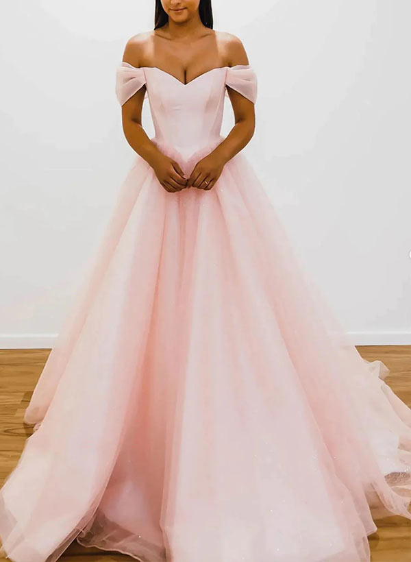 Ball-Gown/Princess Sweetheart Sweep Train Tulle Prom Dress