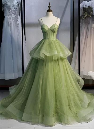 Ball-Gown/Princess Sweetheart Sweep Train Tulle Prom Dress