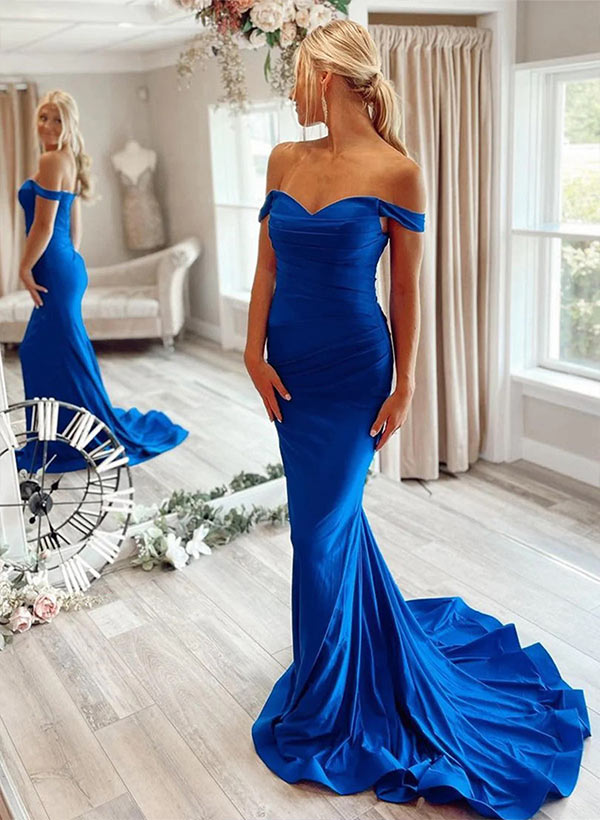 Trumpet/Mermaid Off-The-Shoulder Sweep Train Jersey Prom Dress