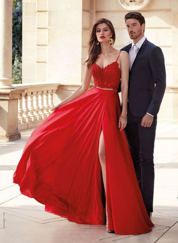 A-Line V-neck Sleeveless Satin Floor-Length Prom Dress/Evening Dress With Lace