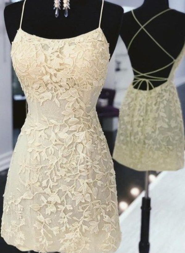 Sheath/Column Square Neckline Sleeveless Lace Short/Mini Prom Dress 