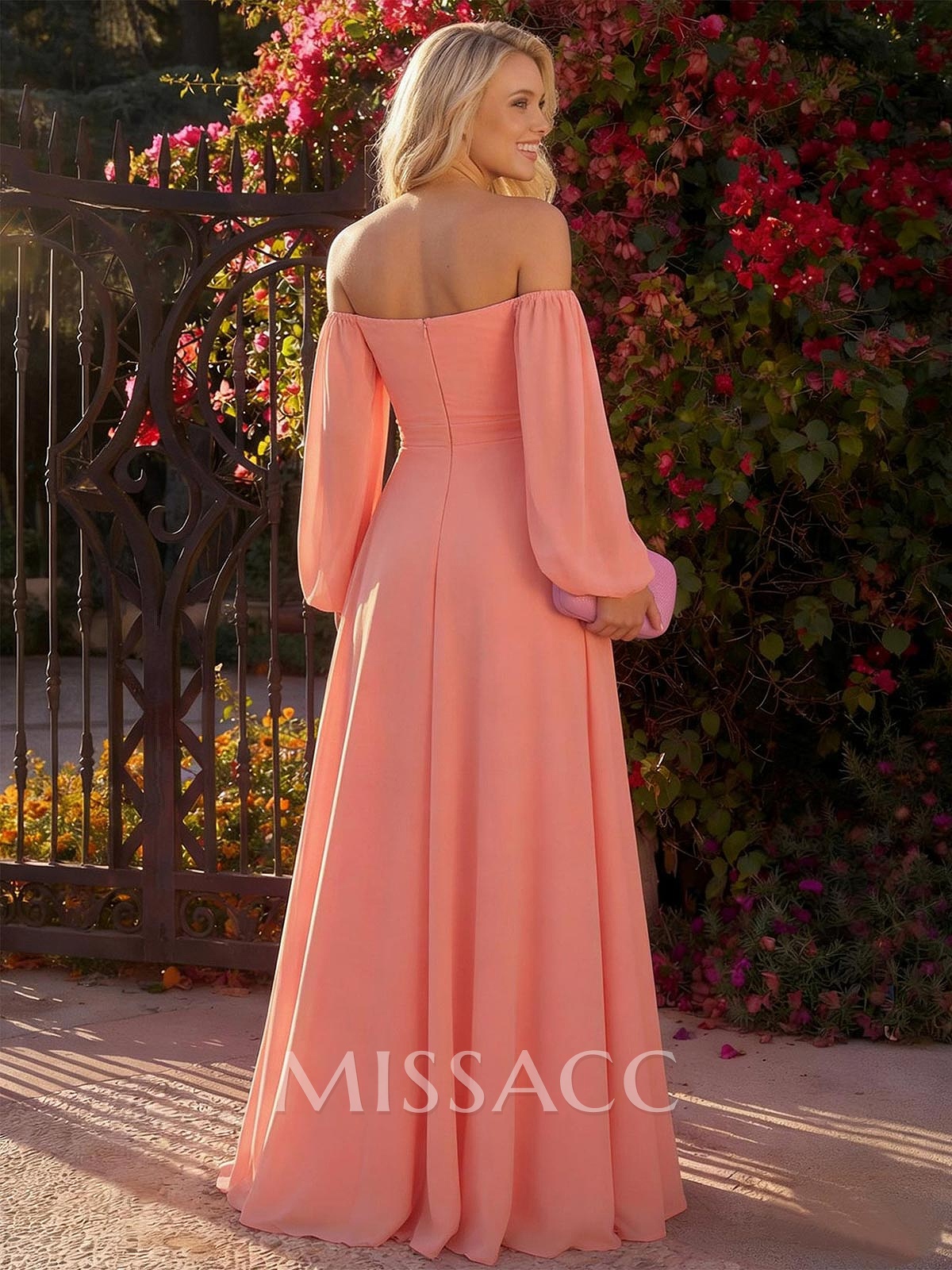 A-Line Off-The-Shoulder Long Sleeves Chiffon Floor-Length Prom Dress A-Line Off-The-Shoulder Long Sleeves Chiffon Floor-Length Prom Dress