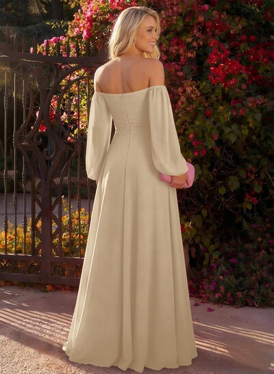 A-Line Off-The-Shoulder Long Sleeves Chiffon Floor-Length Prom Dress