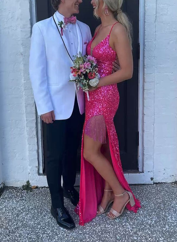 Trumpet/Mermaid V-neck Sleeveless Sequined Floor-Length Prom Dress With Beading