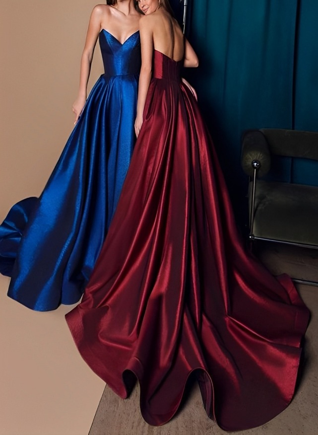 Ball-Gown Sweetheart Sleeveless Satin Court Train Prom Dress/Evening Dress