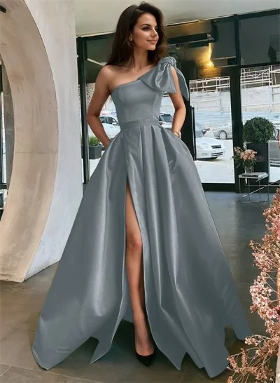 Ball-Gown One-Shoulder Sleeveless Satin Floor-Length Prom Dress