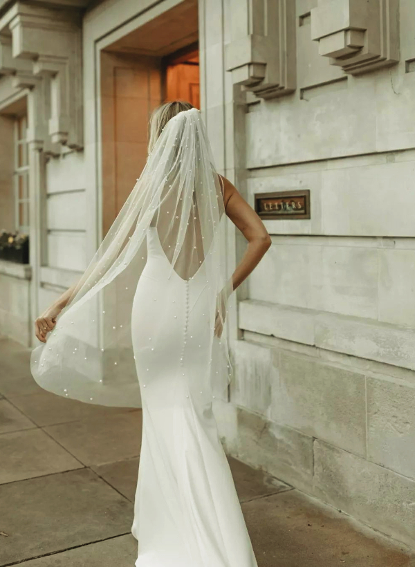 Trumpet/Mermaid V-Neck Sleeveless Elastic Satin Court Train Wedding Dress